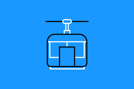 Cable car icon in flat style. Cable car vector illustration on blue background.のイラスト素材