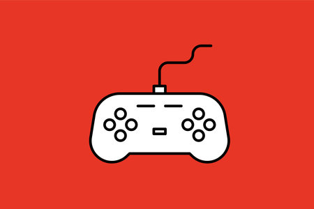 Gamepad icon in flat style. Game controller vector illustration on red background.