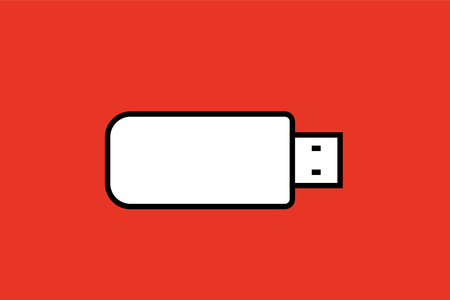Usb flash drive icon in flat style on red background. Vector illustration.のイラスト素材
