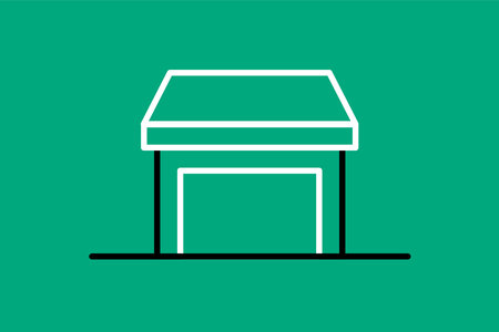 Building icon on green background. Flat design style. Vector illustration.のイラスト素材