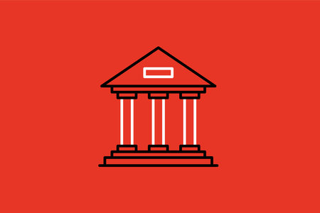 Bank building icon on red background. Vector illustration in flat style.のイラスト素材