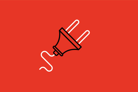 Electrical plug icon. Outline electric plug vector icon isolated on red backgroundのイラスト素材