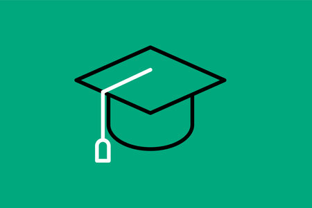 Graduation cap icon. Graduation cap isolated on green background. Vector illustrationのイラスト素材