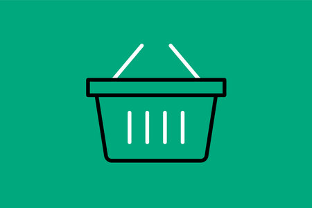 Shopping basket icon in flat style. Vector illustration on green background.のイラスト素材