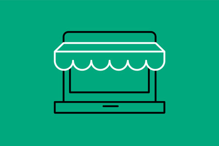Shop icon on green background, vector illustration. Flat design style.のイラスト素材