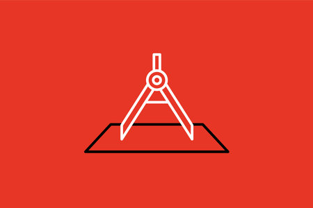 Drawing compass line icon, vector graphics, a linear pattern on a red background.のイラスト素材