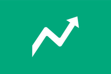 Arrow up icon vector illustration design template isolated on green background.