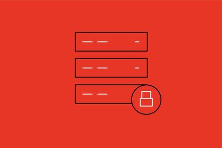 Database line icon on red background. Vector illustration, flat design.