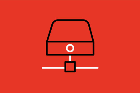 Computer network icon. Vector illustration in flat style. Isolated on red background.のイラスト素材