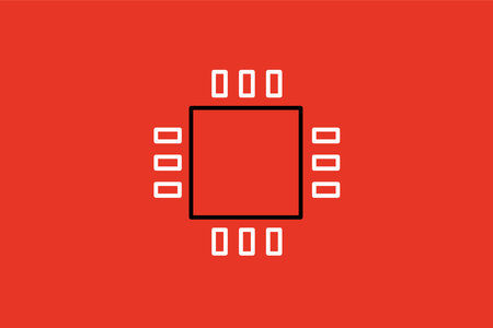 Circuit board vector icon illustration design template isolated on red background.