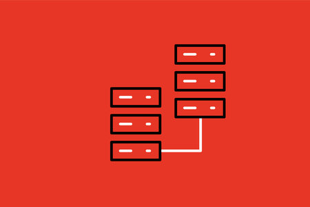 Database line icon on red background. Vector illustration. Flat design.のイラスト素材