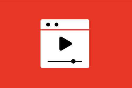Video player icon. Video player vector icon isolated on red background.のイラスト素材