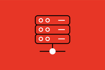 Database server icon in flat style. Data center vector illustration on red background.
