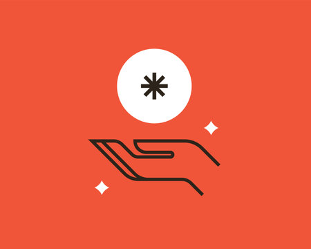 Hand holding a snowflake icon. Flat design. Vector illustration.のイラスト素材