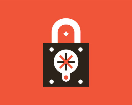 Lock icon in flat style. Padlock vector illustration on red background.のイラスト素材