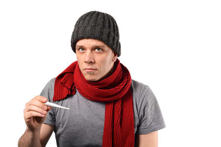 sick man with thermometer