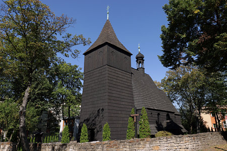 Wooden Catholic Church of St. Lawrence built in 1599 Chorzow, Silesia, Polandの写真素材