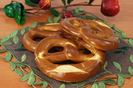 Pretzels cookies arranged on a napkinの写真素材