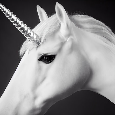 White unicorn portrait, fantasy closeup digital render.の写真素材