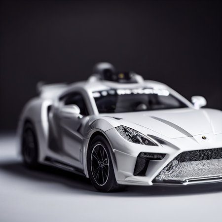 A white 3d model car with dark background.の写真素材