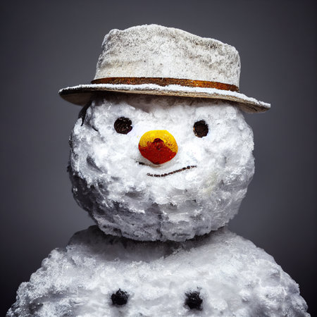 Snowman with hat digital illustration on dark background.の写真素材