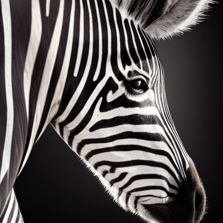 Zebra close up portrait. Zebra animal isolated on a black background.の写真素材