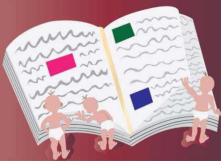 Kids reading a big, big bookのイラスト素材