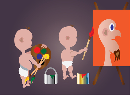 Kids learning to paint a famous pictureのイラスト素材