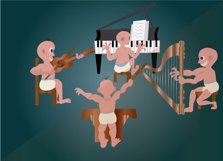 Kids performing in an orchestraのイラスト素材