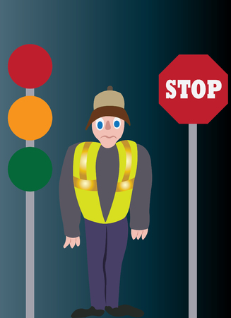 An angry traffic police standing in the middle of the roadのイラスト素材