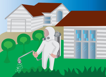 A homeowner spraying his backyard with insecticideのイラスト素材