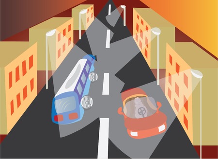Vehicles crossing past one another in a busy motorwayのイラスト素材