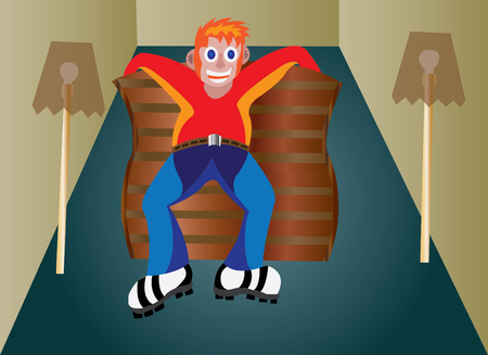 A busy boy sitting on a fashionable furniture in a roomのイラスト素材