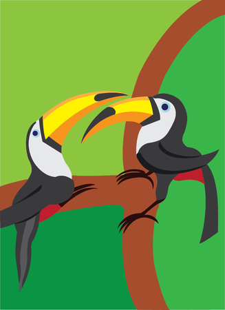 Two toucan perching on a tree branchのイラスト素材