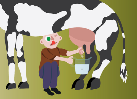 A guy milking a cowのイラスト素材