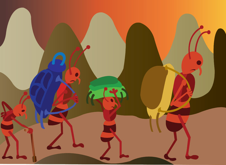 A family of safari ants on the move, they are moving into a new homeのイラスト素材