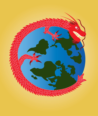 A Chinese dragon encircling the planetのイラスト素材