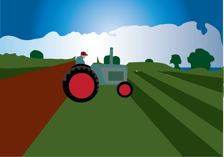 A dedicated farmer trying out his new tractorのイラスト素材