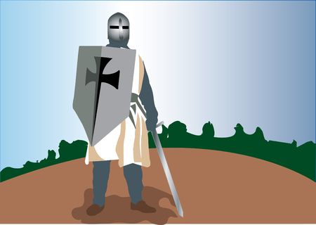 A knight Templar armed to the tooth ready for combatのイラスト素材