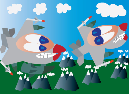 Two combat aircrafts in a fierce dogfightのイラスト素材