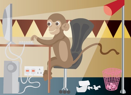 A smart chimp in office typing something onto a keyboardのイラスト素材