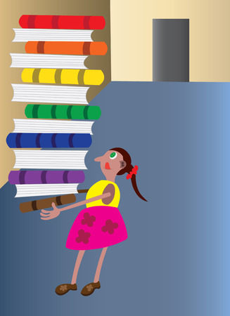 little girl holding booksのイラスト素材