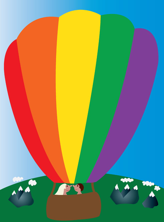 two lovers enjoying a ride in a hot air balloonのイラスト素材