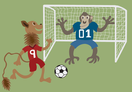 lion trying out a free kickのイラスト素材