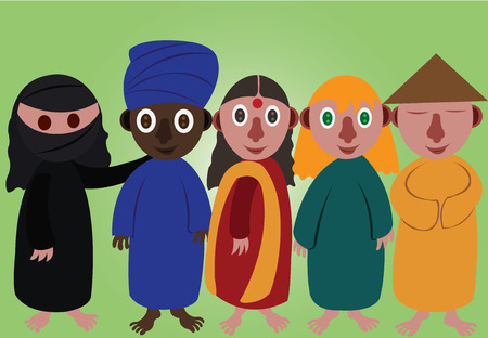 Women from different cultures of the world stand together.のイラスト素材