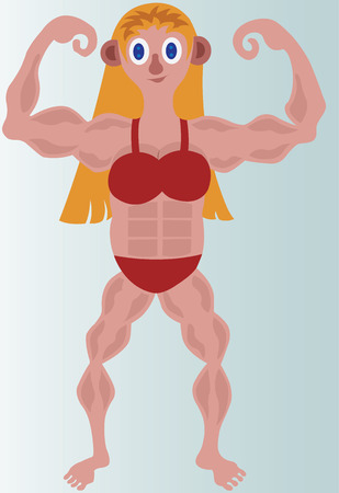 A female bodybuilder and fighter flexes her muscles.のイラスト素材