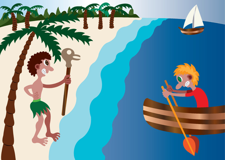 An adventurer visits a Cast away Islandのイラスト素材