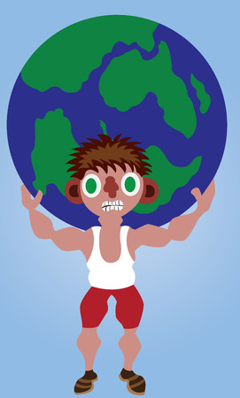 a man lifts a globe on his backのイラスト素材