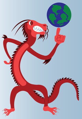 A dragon holding globe in his hand.のイラスト素材