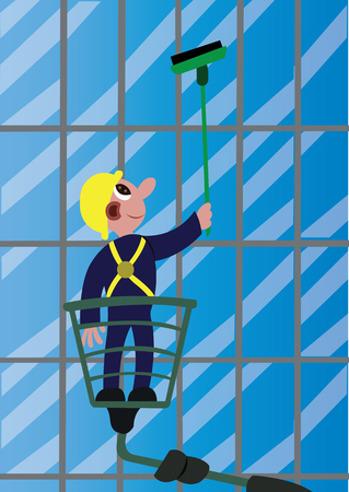 A window cleaner busy at work,のイラスト素材